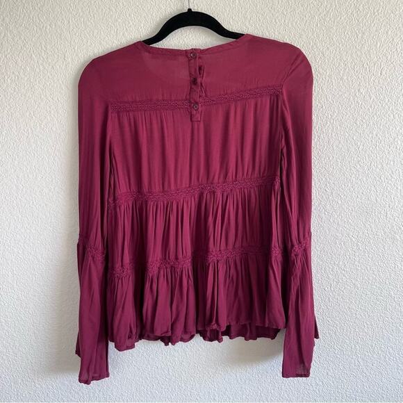 RO&DE Womens Burgundy Tiered Lace Blouse - Picture 5 of 13